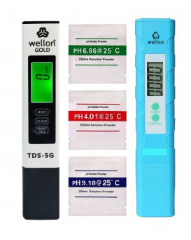 Wellon Gold 5G TDS Meter and pH Meter Combo, 0.05ph High Accuracy Pen Type pH Meter +/- 2% Readout Accuracy 3-in-1 TDS Temperature Meter